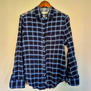 Rag & Bone Blue Plaid Gauze Crinkle Button Up Shirt Medium